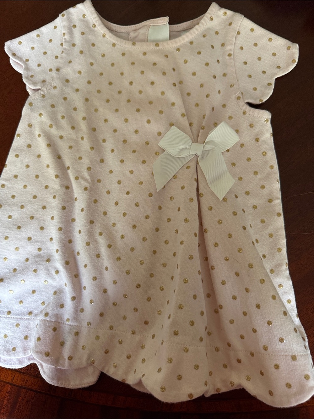 Tahari Light Pink Toddler Top with Gold Polka Dots